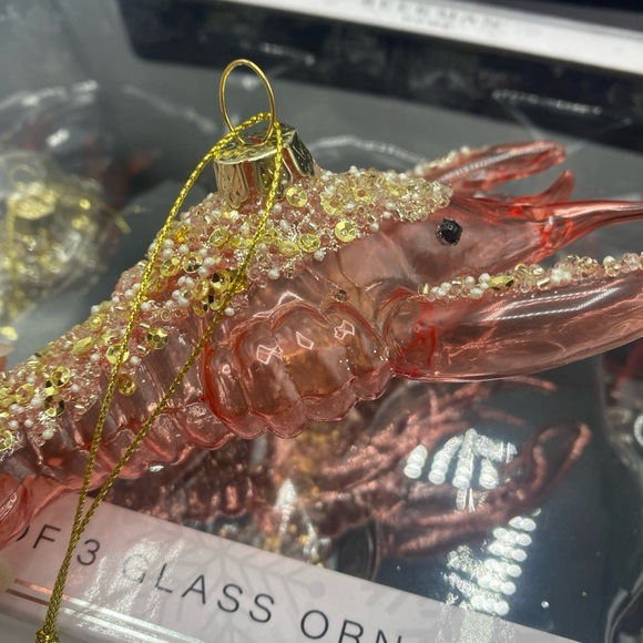 Beekman Home Lobster Set of 6 Glass Indent Embellished Christmas Ornaments - Picture 4 of 6